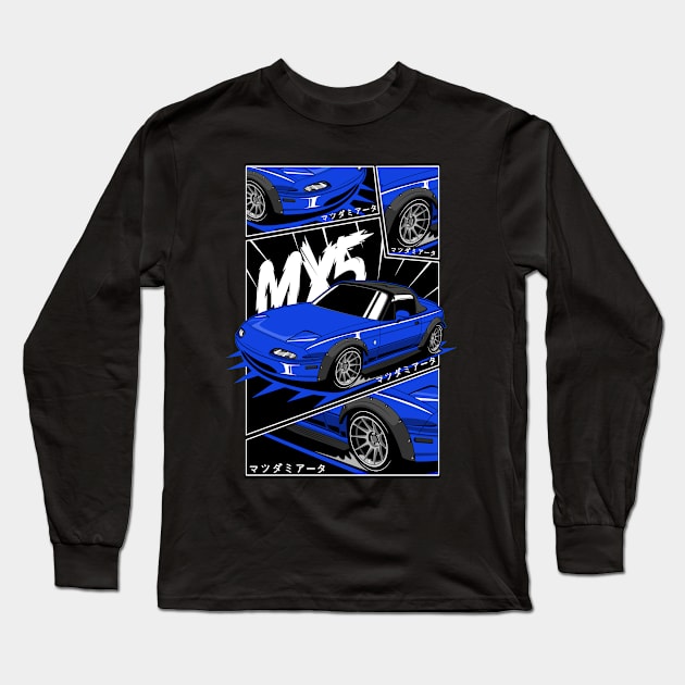 Blue miata jdm manga style Long Sleeve T-Shirt by R.autoart